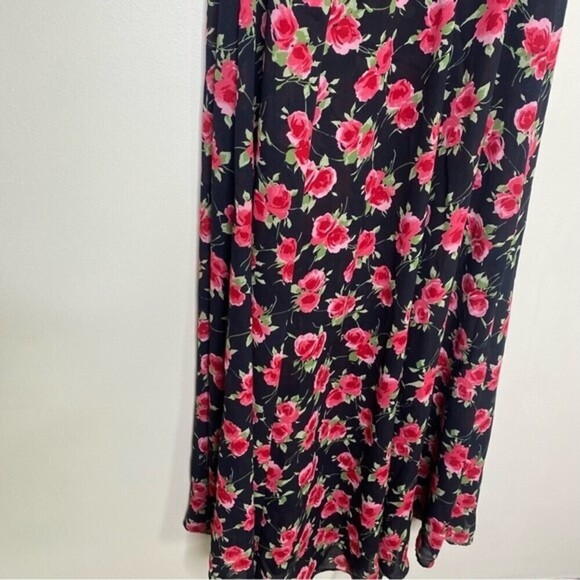 Karin Stevens Vintage 90s Black Rose Print Semi Sheer Midi Dress Size 6 - Picture 4 of 14